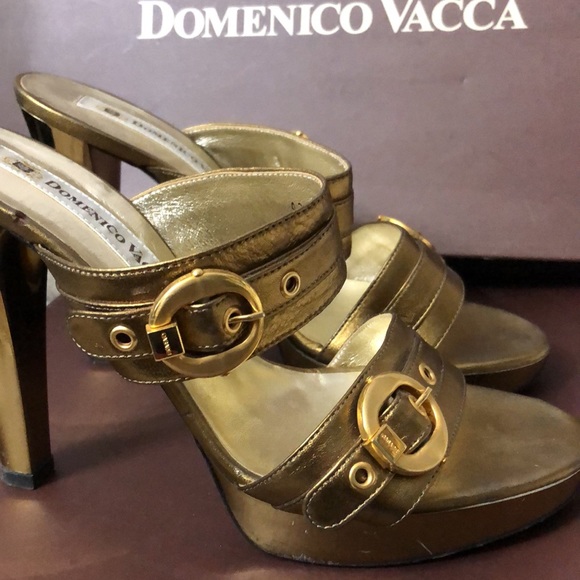 🌺DOMENICO VACCA GOLD PLATFORM HEELS SIZE 10 - Picture 3 of 8